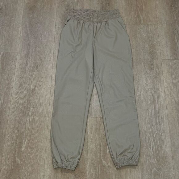 Commando, Sand Tan Faux Leather Jogger Pants Smocked Elastic Hem, Women’s Medium - Picture 12 of 15